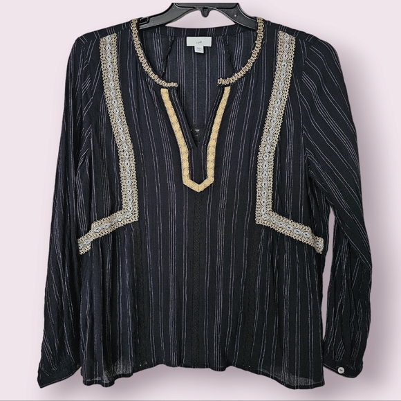 J.‎ Jill Embellished Crinkle Peasant Blouse Top Size LP - Picture 1 of 16